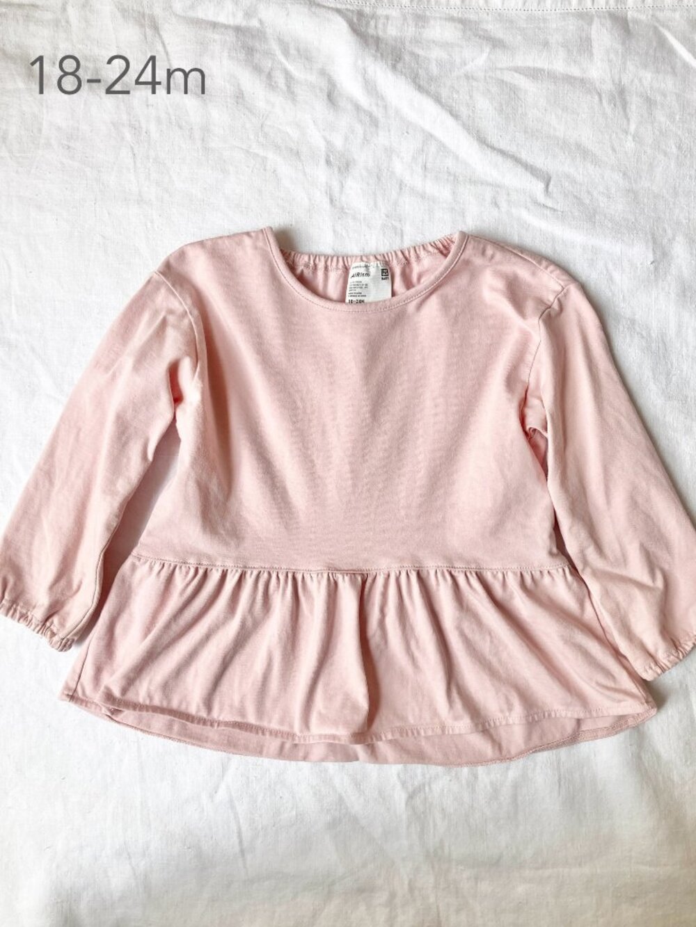 🪴5/$30 Uniqlo 18-24 Months Toddler Girl Airism Pink Ruffle Long Sleeve Spring